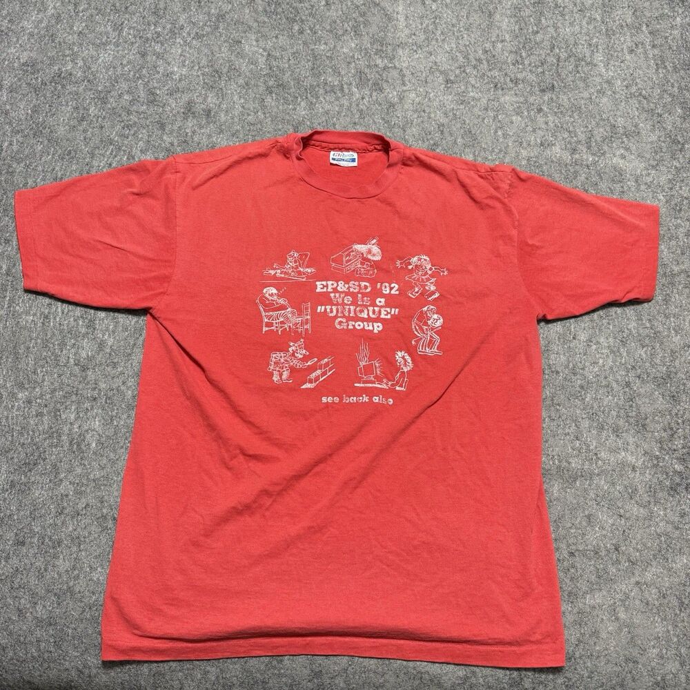 Vtg 1992 EP&SD Unique Group Cartoon Graphic Tee XL Hanes 50/50 Red Single Stitch